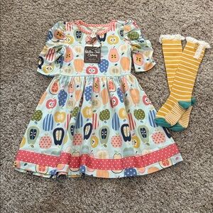 Matilda Jane Class President Lap Dress size 4, coordinating knee high socks NEW